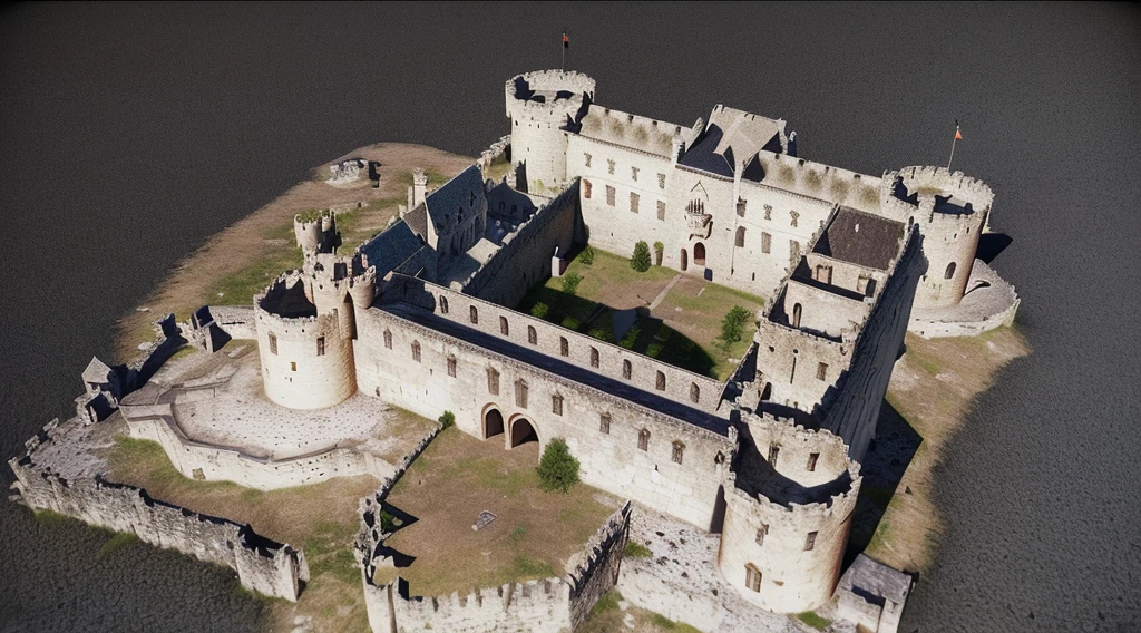 arafed view of a castle with a tower and a ramp, photogrammetry, point cloud, made from million point clouds, 3 d raytraced masterpiece, 3d mario castle aerial view, 3d model, 3 d model, high resolution and detail, medieval citadel, fortress, 3 - d highly detailed, 3d highly detailed, 3 d highly detailed