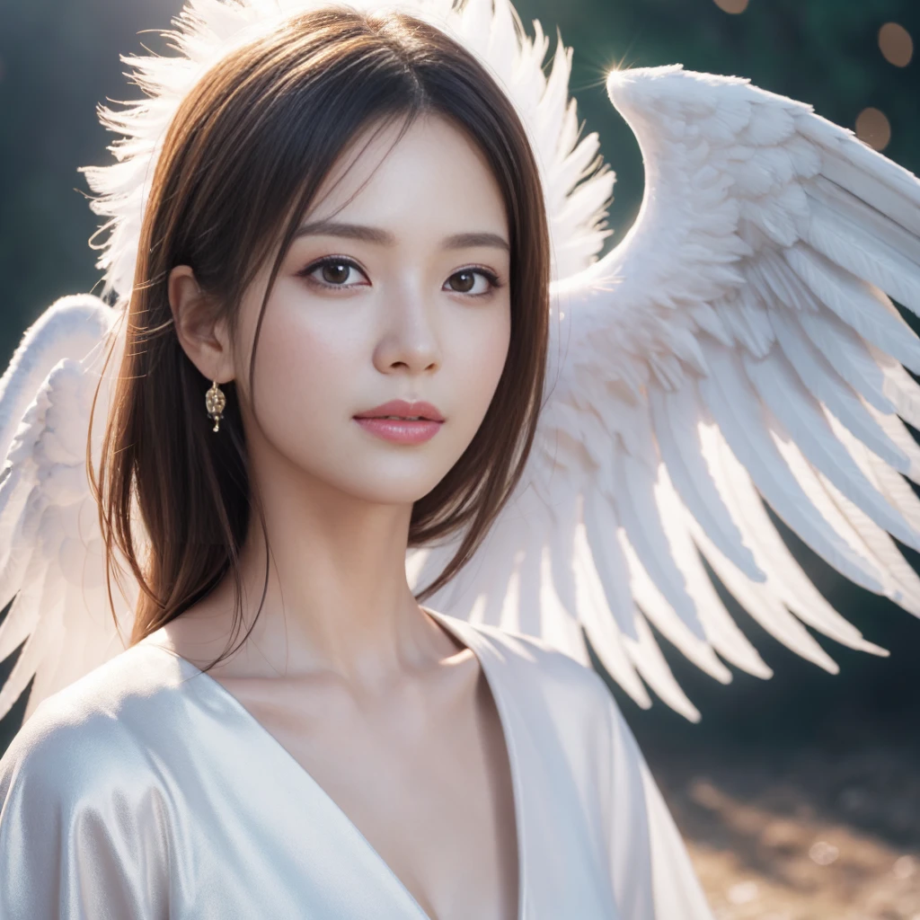masterpiece, top quality, 8K, real person, realistic, very dense CG, shiny skin, fully focused, heaven, divine glory, radiant, angel, blessing, happiness,