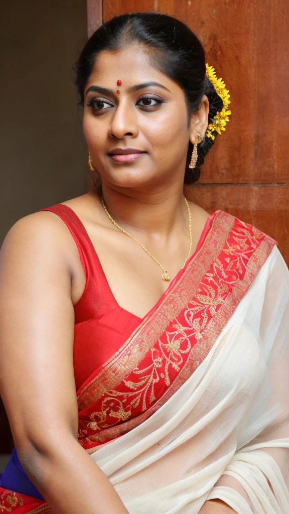 Foto RAW, photorealistic, photography, full body shot, 60 years old Woman, mascara, eye kajal, juicy figure, master shot, perfect eyes, goddess like beauty, pierced eyes, perfect thick chubby mallu Desi aunty bhabhi, Wearing a Stanapatta, a chest-band.Saree model, model Photography, Indian saree shoot, Indian traditional wear advertising photography, traditional wear brand shoot, face of Indian actress Rajshri Nair aka Rajashree, masterpiece, realistic, realism, incredible details, pleasure, photorealism, detailed skin, skin pores, high contrast, photorealistic Artstation 8k HD digital art trend of high definition and detailed realistic skin texture, ultra detail, realistic skin texture, armature, best quality, ultra high definition, (photorealistic:1.4),, high resolution, detail, raw photo, sweat, Re sharp, by Lee Jefferies Nikon D850 Film Stock Photo 4 Kodak Portra 400 Camera F1.6 Lens Rich Color Ultra Real Realistic Realistic Textures Dramatic Lighting Unreal Engine Trending at Art Station Cinestill 800,(pele altamente detalhada: 1.2), 8k UHD, DSLR, soft-lighting, alta qualidade, grain of film, Fujifilm XT3,she didn't like to wear blouse or bra, she is happy to wear only saree, she hates blouse or bra, highly detailed hairy armpits, hyper realistic skin, skin pores, sweat, veins, stubble armpits, erotic temptation, appealing figure, appealing body language, fleshy arms, horny desi indian mommy, she wants to dominate young boys by showing her tempting figure, irresistibly hot, armpits hair clearly visible, freckles 0.2, stretchmarks 0.2, Sexy mature woman's with slightly wrinkled skin, hyper real skin texture, insane details, sensual photoshoot, highly detailed skin texture, high quality skin, highly photo realistic,