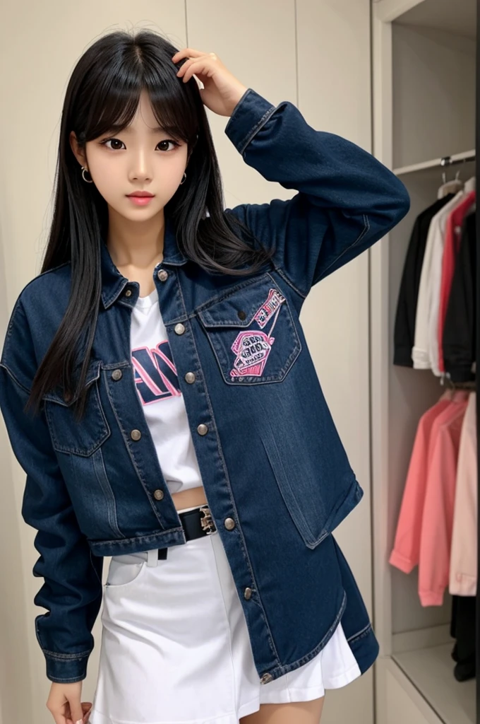 Create a girl ready to debut in kpop with idol clothes named zami