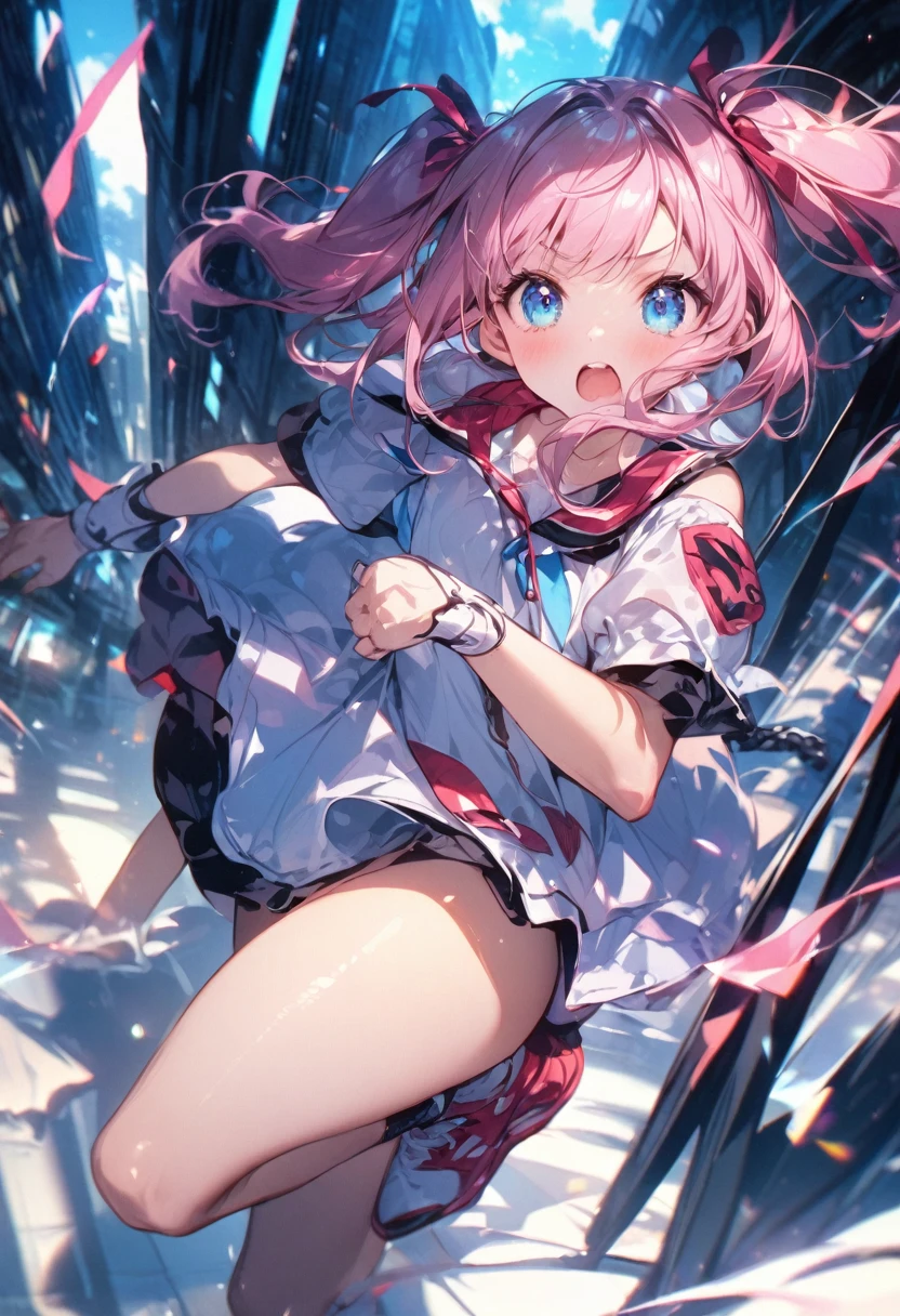 Hurry up and run away、Girl with pink hair、blue eyes、Twin Drill