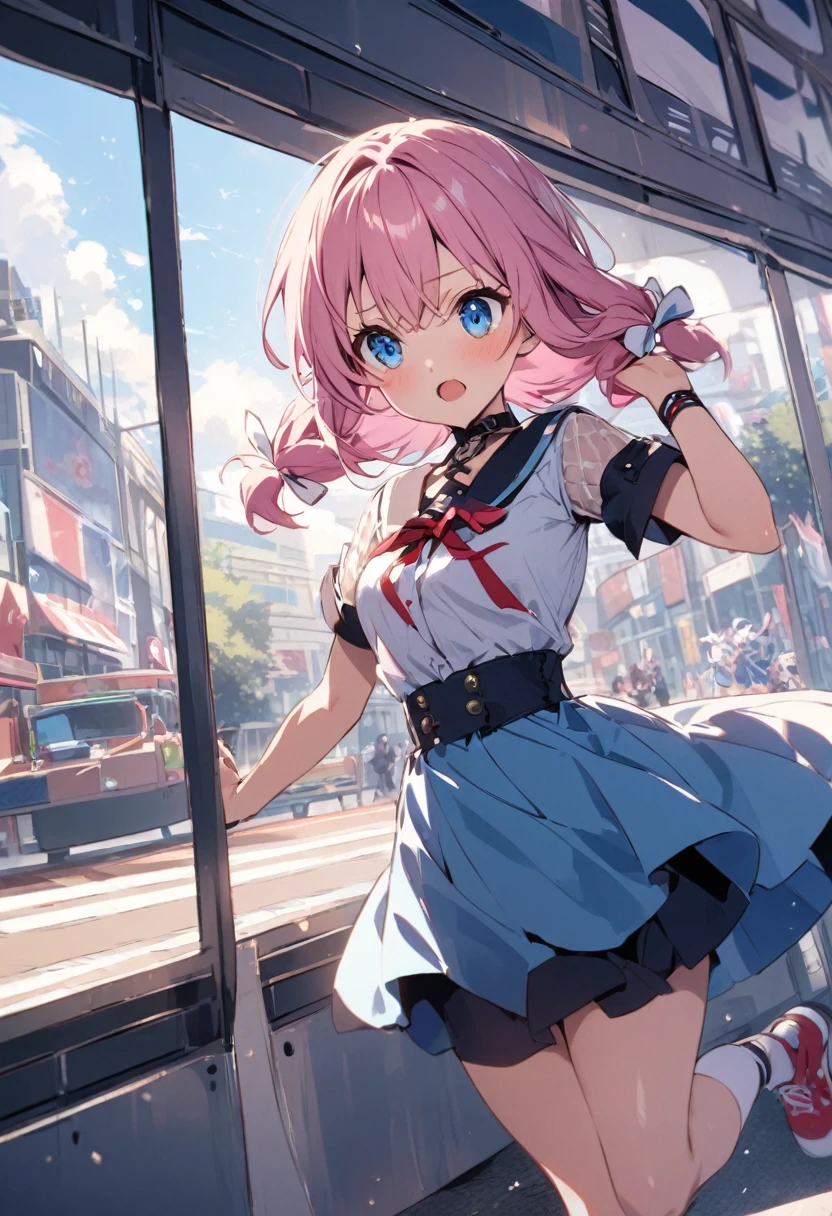 Hurry up and run away、Girl with pink hair、blue eyes、Twin Drill