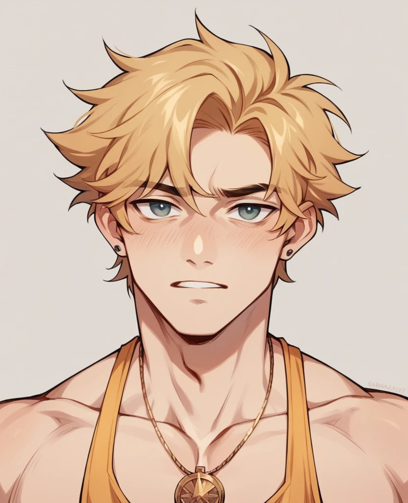 (best qualityer)), ((work of art)), (detailded), A age Man, Gentle boy, with golden hair, wearing only a golden thong