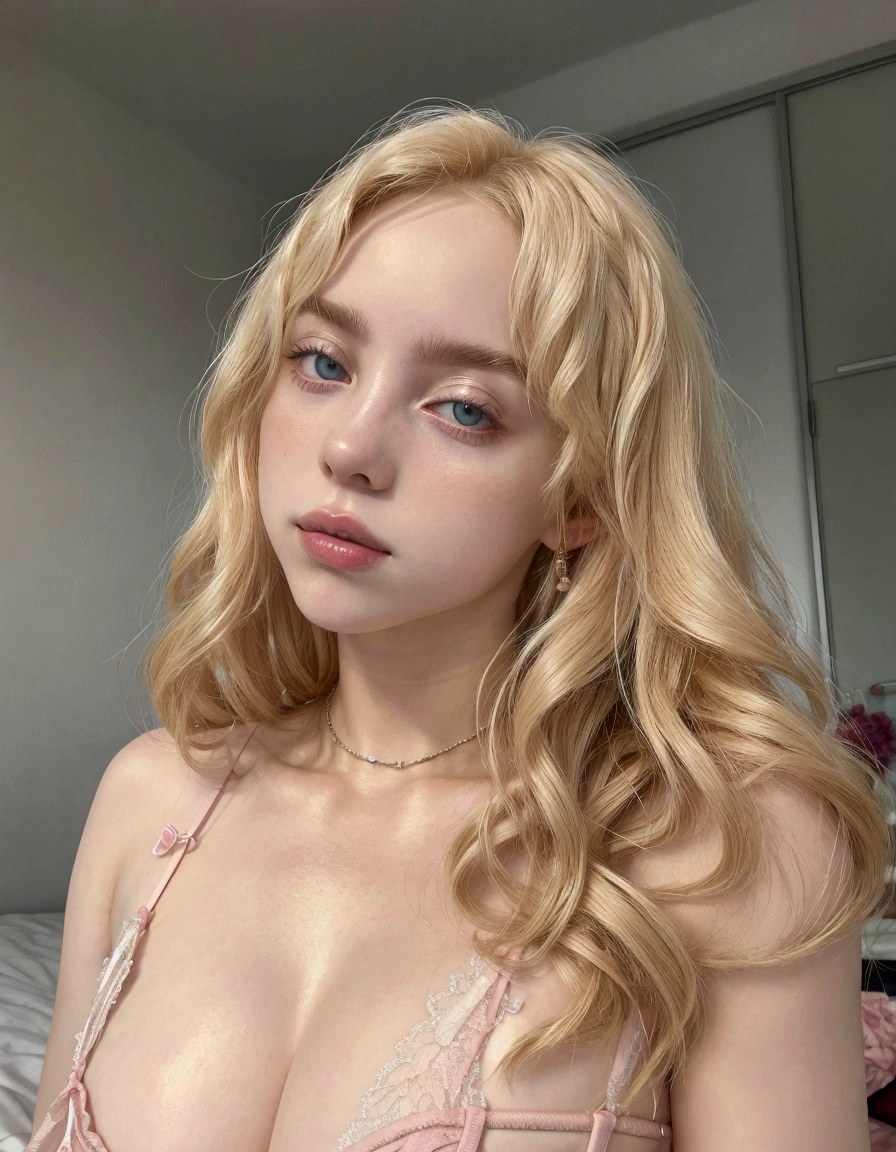 blond woman with long hair and a pink bra top posing for a picture, 18 years old, a gorgeous blonde, pale skin curly blond hair, a girl with blonde hair, ellie victoria gale, jaw dropping beauty, jaw-dropping beauty, curly blond, portrait sophie mudd, blonde, 21 years old, beautiful blonde girl, 1 , sydney sweeney