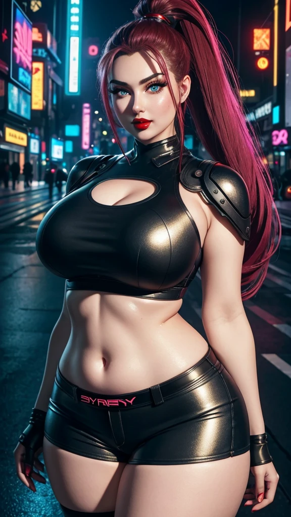 (8k, ARTISTIC photography, best quality, masterpiece: 1.2) ((nicki minaj)) photorealistic beautiful afro-american woman body defined thick thighs cybernetic body parts, short underwear. ( at a Japanese-style food vendor ina cyberpunk street carrying a big gun :1.5), cute face, ebony, thick body, luxury (edge runner, pop star):1.25, PINk hair, ponytail ((dynamic pose))) over-detailed face,, beautiful body, voluptuous body, latex fetish, 8k uhd, SLR camera, soft lighting, high quality, film grain, Arri Alexa mini , sexy amour, Cinematic lighting, octane render, complex, 8k resolution concept art portrait, edgerunner, blade runner, fractal isometrics details bioluminescence, hyperrealistic, cinematic look, gritty, realistic, (((pure 8K))), (((perfect anatomy))), extremely high-quality graphics, Riddley Scott, Blade Runner, Denis Villeneuve, Cyberpunk 2077 (((cinematic lighting))), ((clear details)), complex, highly detailed background,