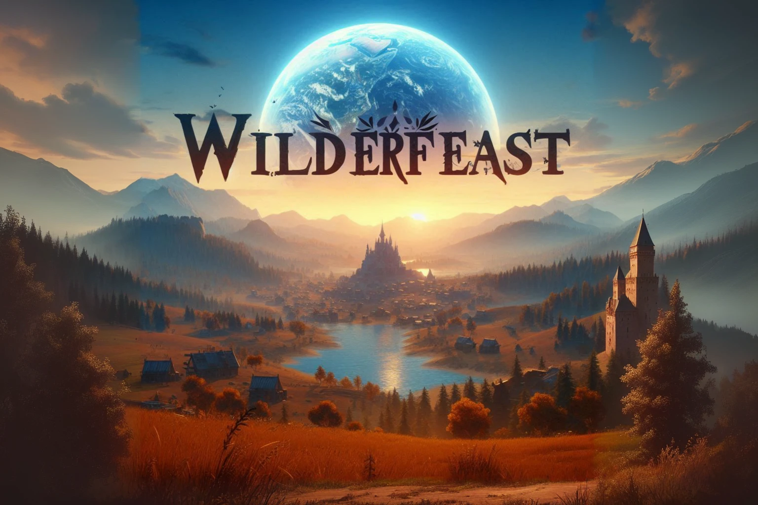 a detailed fantasy rpg landscape, lush green meadow, rolling hills, dense forest, castle in the distance, sunlit atmosphere, cinematic lighting, intricate details, stunning 4k resolution, hyperrealistic, highly detailed, masterpiece