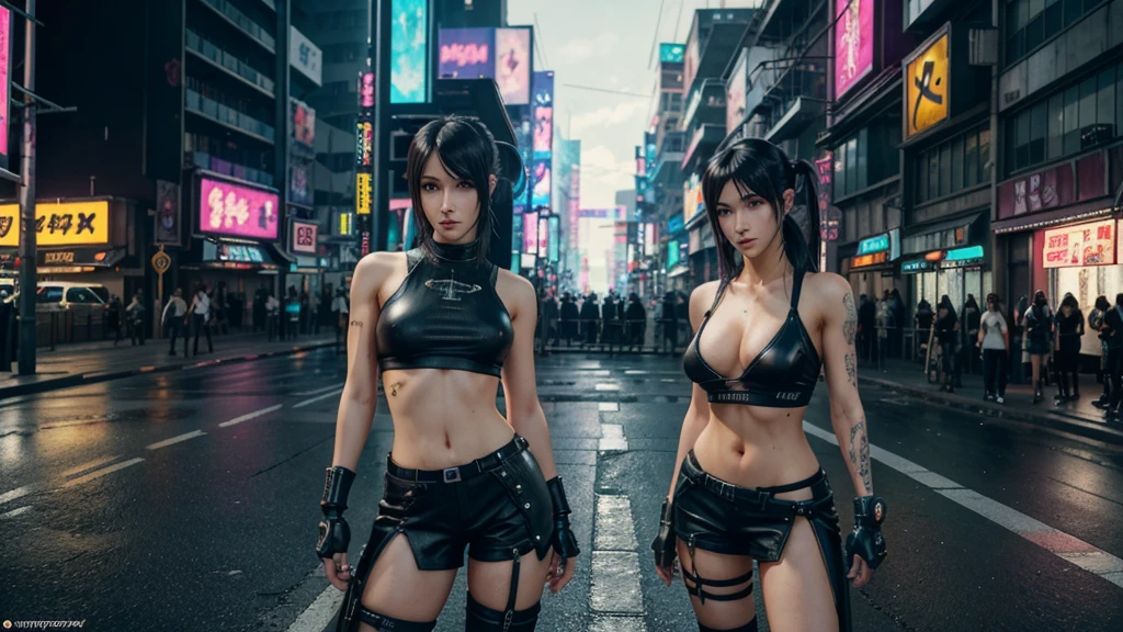 anime girl in black outfit posing on street corner with pole, cyberpunk art by Jason Chan, trending on Artstation, fantastic realism, cyberpunk 2 0 y. o model girl, photorealistic perfect body, in cyberpunk city, trending on cgstation, cyberpunk girl, photorealistic anime girl render, tifa lockhart, in the city, at a city street, tifa