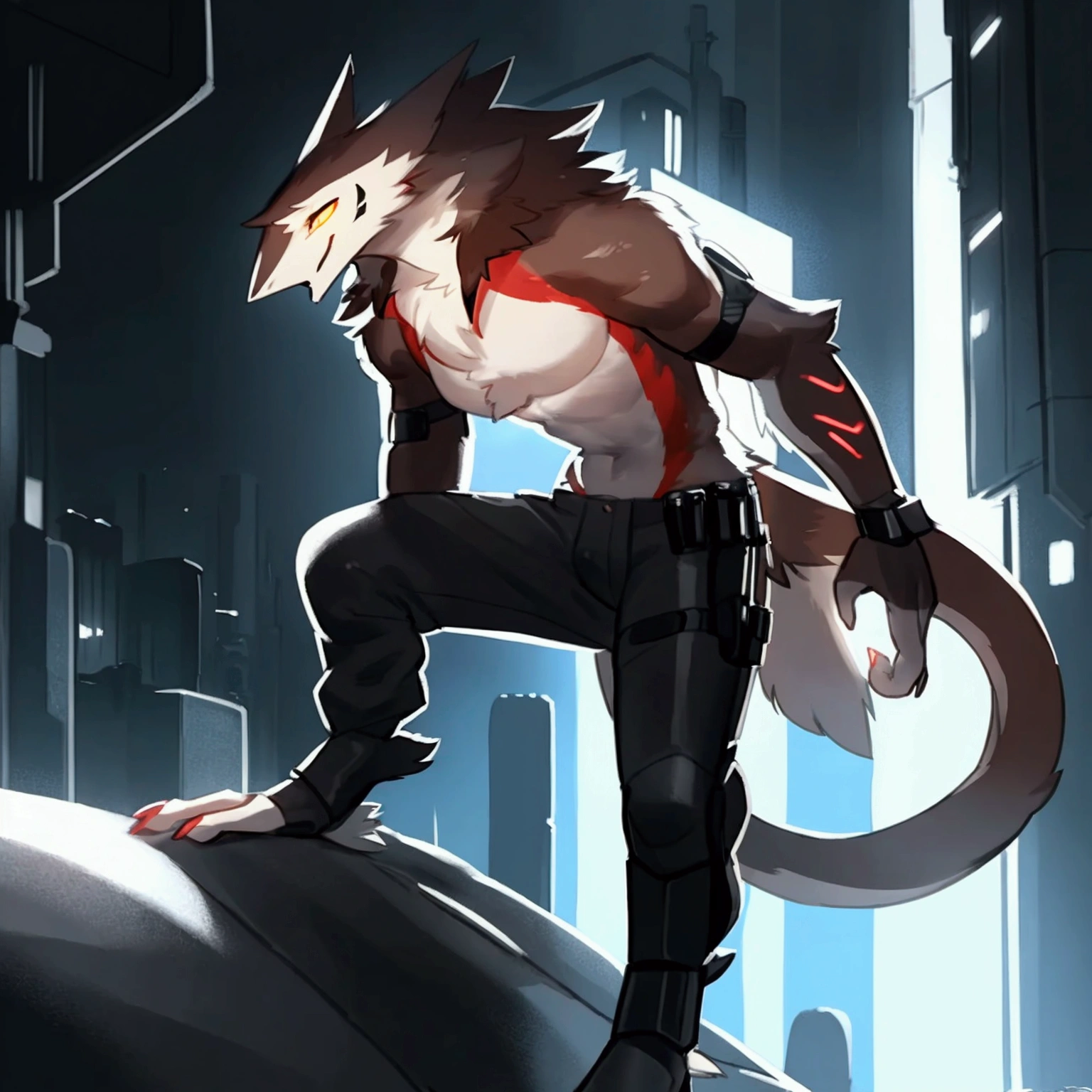 By bebebebebe, by spuydjeks, by buta99, by spikedmauler. athletic male sergal, tigerstrip fur patterns, cyberpunk outfit, hyper detailed, intricate, cinematic lighting, sharp focus, photorealistic, 8k, highres, best quality, masterpiece, extremely detailed, professional, dynamic pose, muscular body, powerful expression, glowing eyes, futuristic technology, neon city background, moody atmosphere, deep shadows, vibrant colors