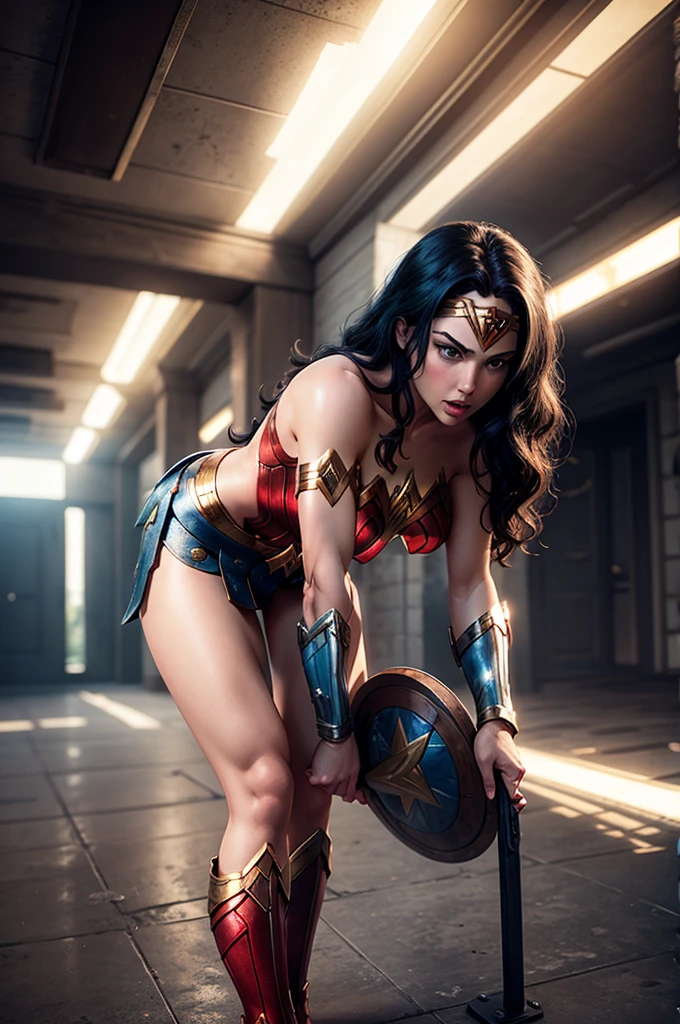 Wonder woman, bending over, half naked, pussy