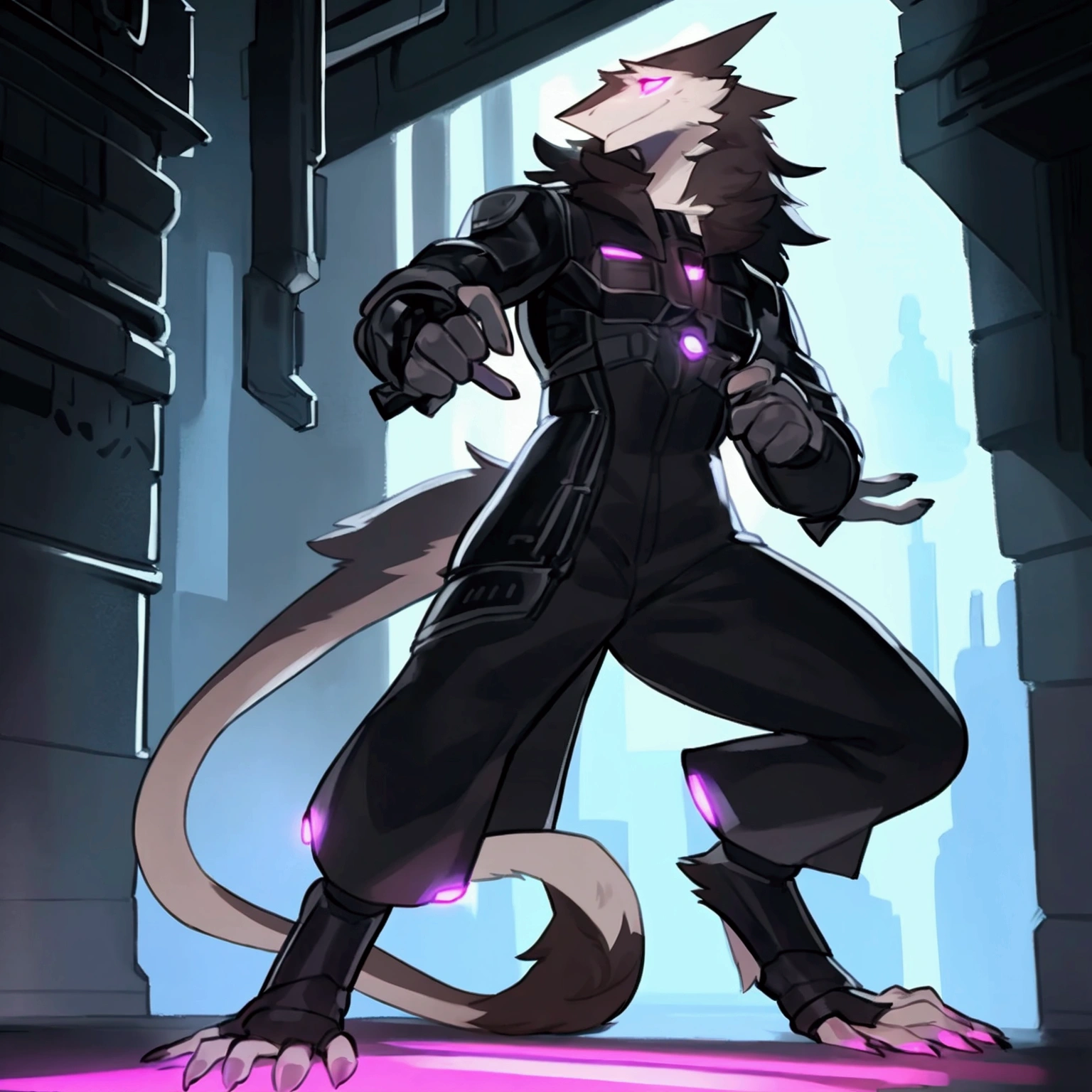 By bebebebebe, by spuydjeks, by buta99, by spikedmauler. athletic male sergal, tigerstrip fur patterns, cyberpunk outfit, hyper detailed, intricate, cinematic lighting, sharp focus, photorealistic, 8k, highres, best quality, masterpiece, extremely detailed, professional, dynamic pose, muscular body, powerful expression, glowing eyes, futuristic technology, neon city background, moody atmosphere, deep shadows, vibrant colors