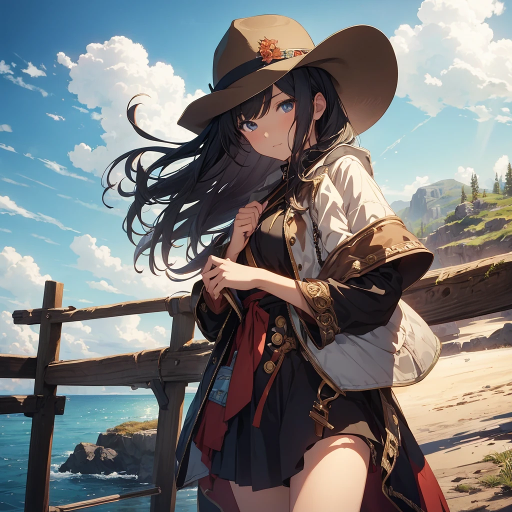 masterpiece, best quality, solo,1girl,looking at viewer,outdoor, cowboy shot,sea,anime style,
 anne