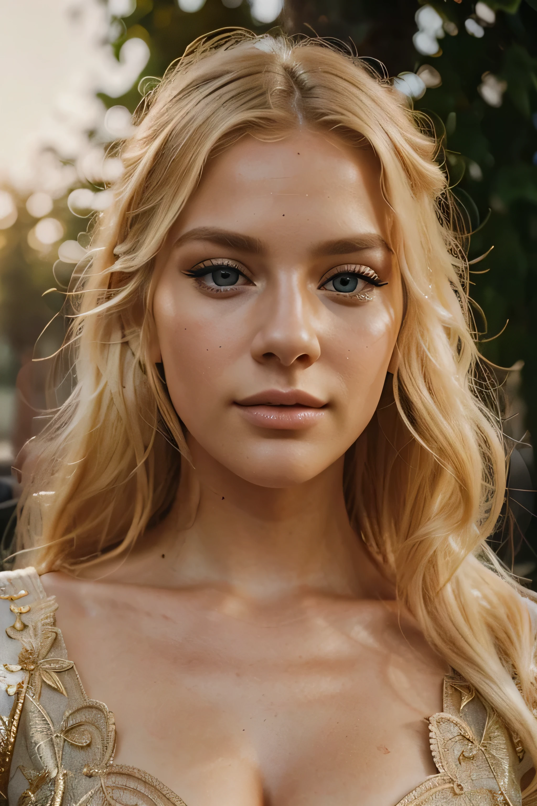 A beautiful blonde woman, 25 years old, extroverted German, detailed blonde hair, beautiful detailed eyes, beautiful detailed lips, extremely detailed face, long eyelashes, intricate detailed clothing, confident posture, outdoors, golden hour lighting, cinematic composition, vibrant colors, photorealistic, 8k, best quality