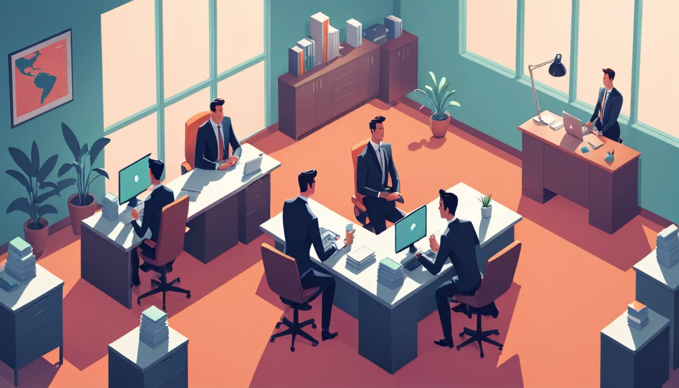 there are many people in the office working on computers, corporate animation style, flat illustration, commercial illustration, working in an office, digital illustration -, business meeting, stylized digital illustration, sitting in office, in an office, official illustration, office background, editorial illustration, in meeting together, in a meeting room, shaded flat illustration, in the office