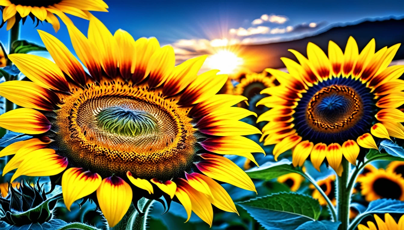 Fantasy sunflower Intricate Details masterpiece, Beautiful detailed ultra high definition beautiful art, realistic, realism, 8k ultra uhd, 3d all in vibrant HDR detail. photo taken with a Nikon D5
