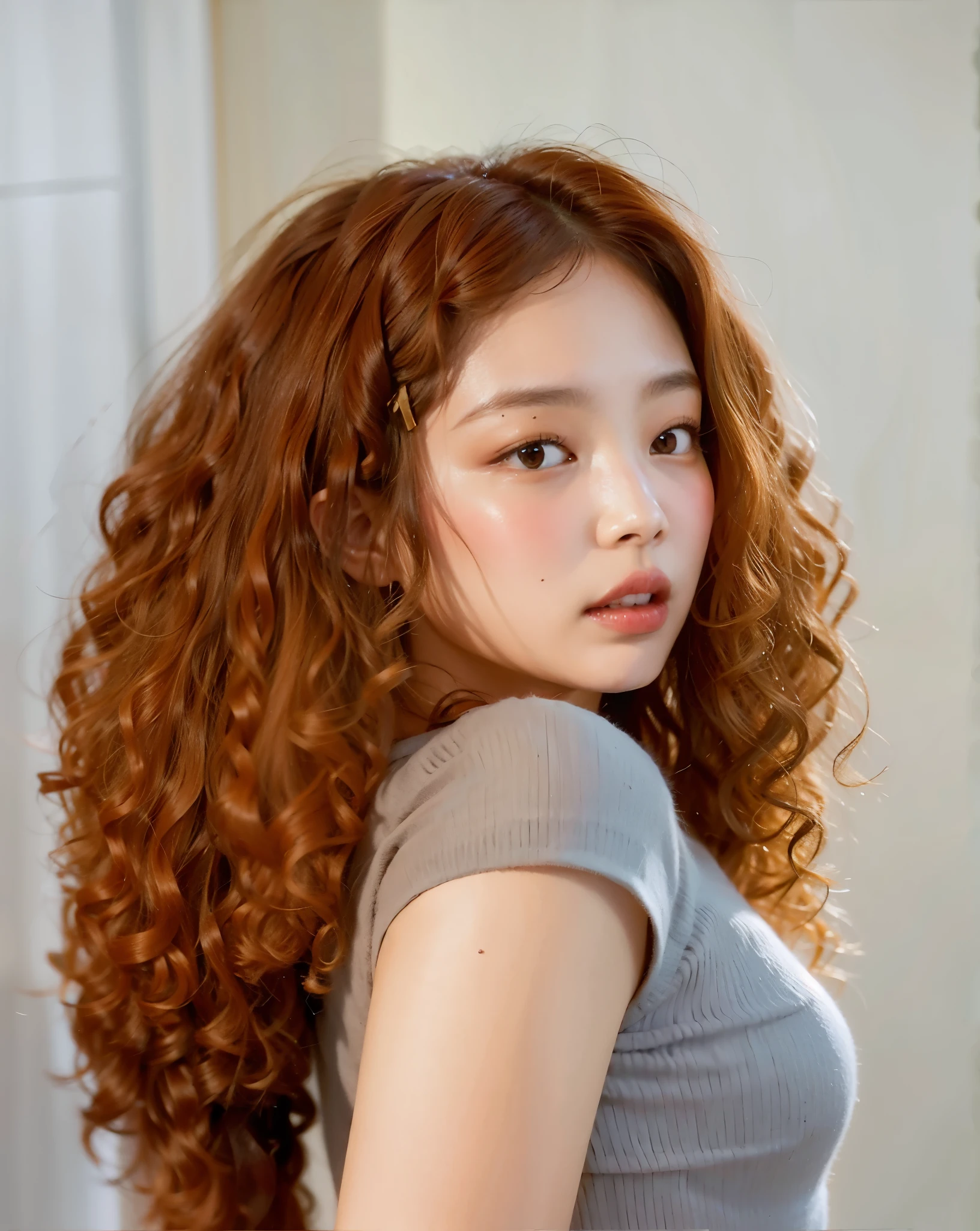 Jennie with curly hair