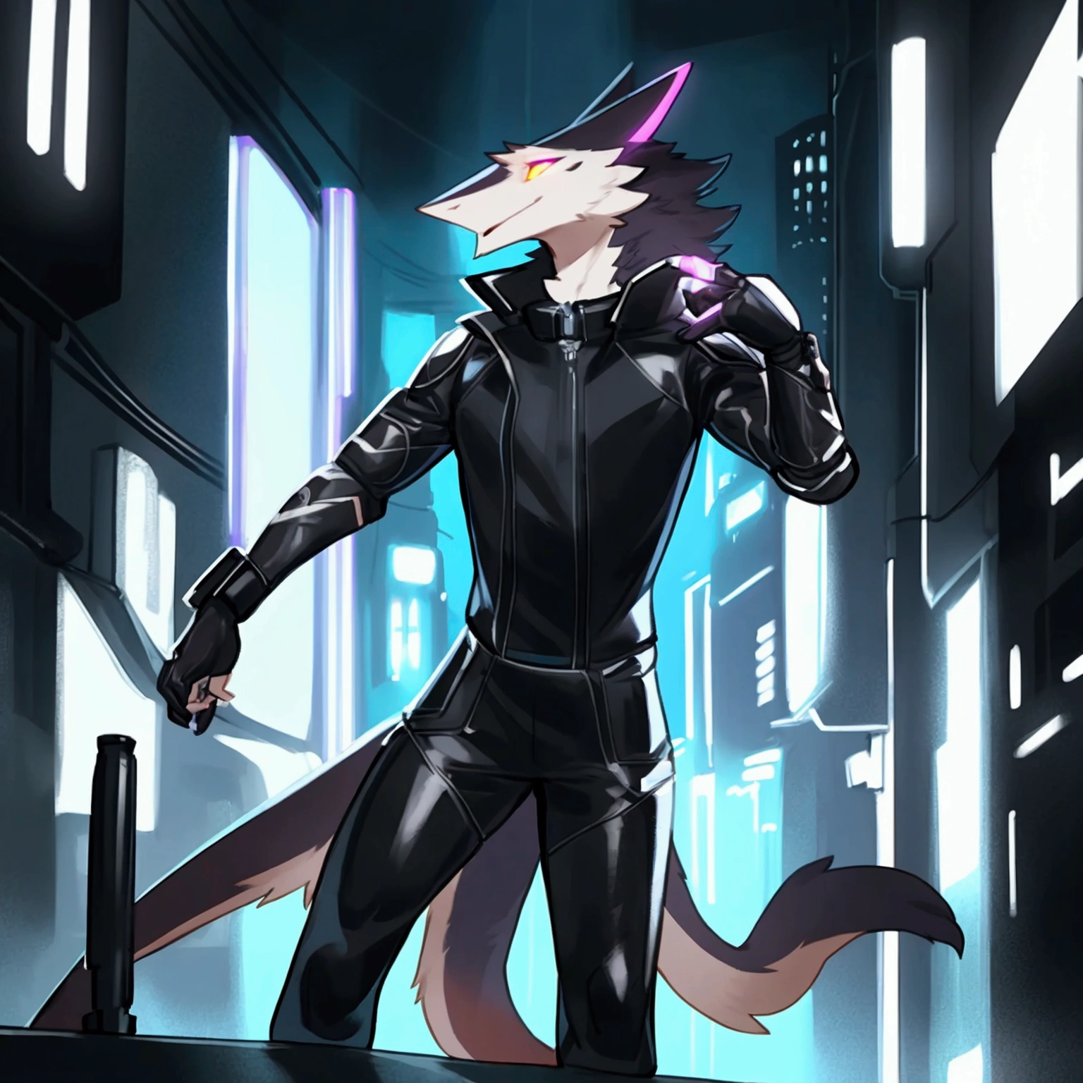 By bebebebebe, by spuydjeks, by buta99, by spikedmauler. athletic male sergal, tigerstrip fur patterns, cyberpunk outfit, hyper detailed, intricate, cinematic lighting, sharp focus, photorealistic, 8k, highres, best quality, masterpiece, extremely detailed, professional, dynamic pose, muscular body, powerful expression, glowing eyes, futuristic technology, neon city background, moody atmosphere, deep shadows, vibrant colors