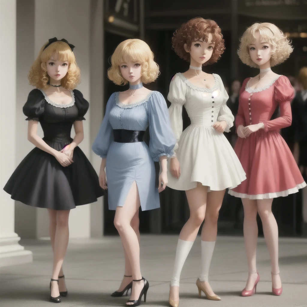 Dressed in Belle Epoque clothing、A person with tanned skin and curly hair、Can you draw a full body FLCL anime style??