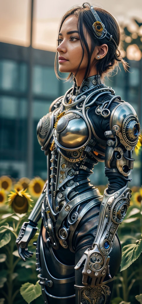 a cute sunflower made out of metal, (cyborg:1.1), ([tail | detailed wire]:1.3), (intricate details), hdr, (intricate details, hyperdetailed:1.2), cinematic shot, Vignette, centered