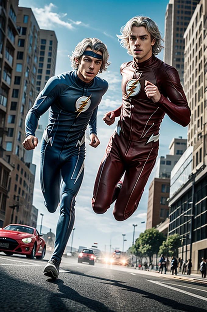 28 year old man with full body red hair from Atlantic wearing the flash suit from the series CW season 1