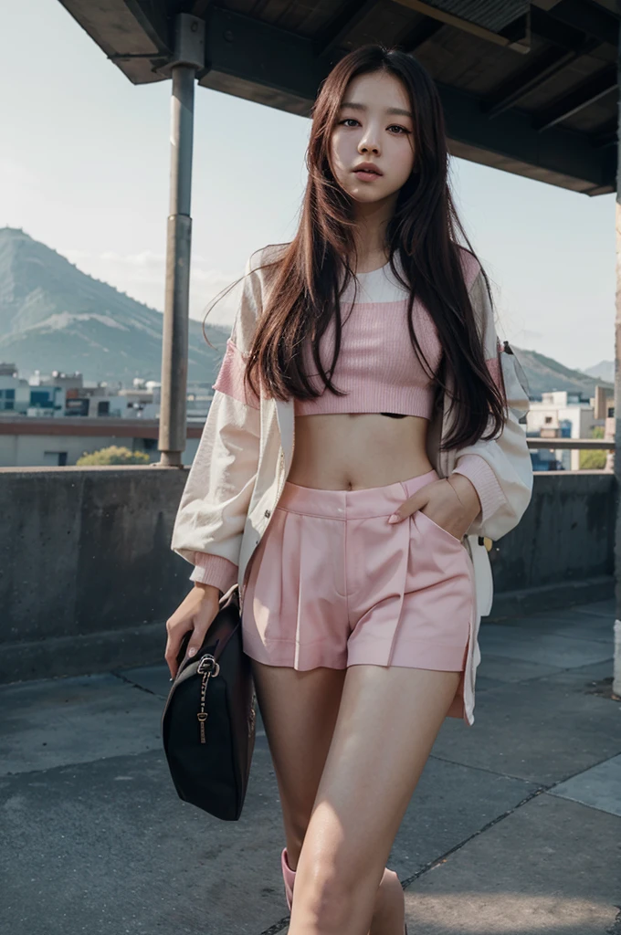 generate me an image of jisoo from blackpink with a beautiful landscape