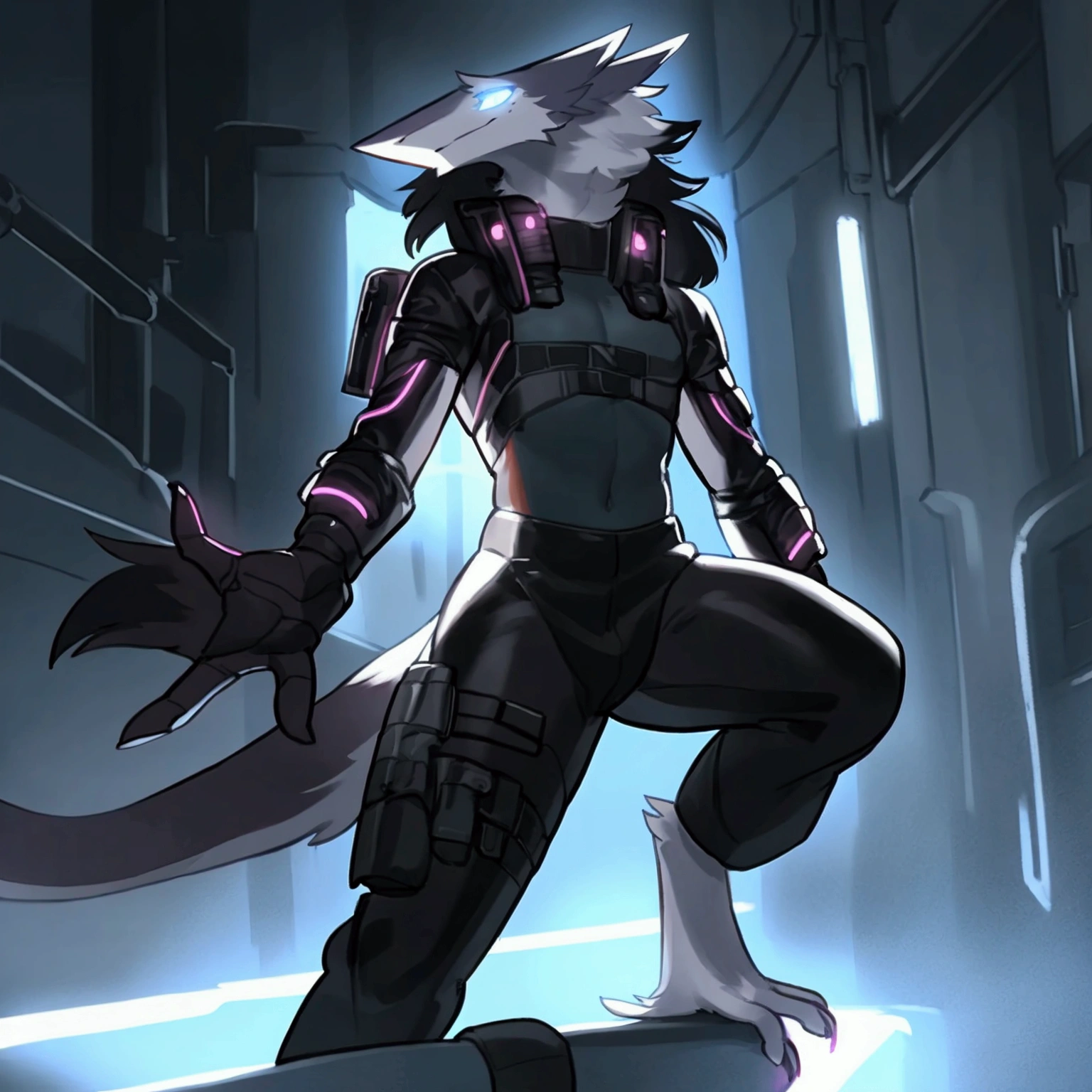 By bebebebebe, by spuydjeks, by buta99, by spikedmauler. athletic male sergal, tigerstrip fur patterns, cyberpunk outfit, hyper detailed, intricate, cinematic lighting, sharp focus, photorealistic, 8k, highres, best quality, masterpiece, extremely detailed, professional, dynamic pose, muscular body, powerful expression, glowing eyes, futuristic technology, neon city background, moody atmosphere, deep shadows, vibrant colors