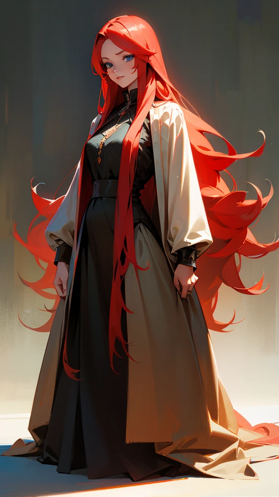 a warm black skinned woman with horse ears long curly hair copper red color and amber eyes wearing an elegant dress seeing her reflection in the mirror in a realistic humanoid dark room. (de corpo inteiro)