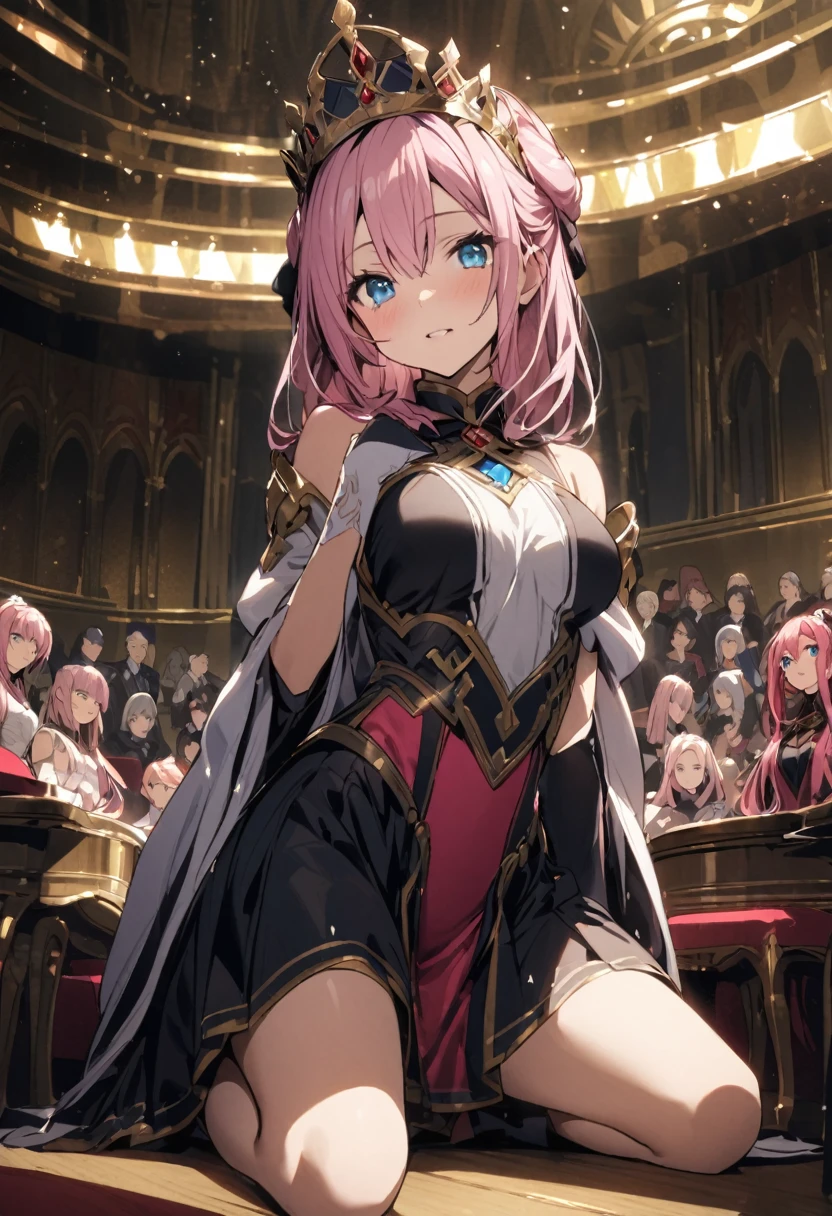 Audience Chamber、Queen sitting on a chair、A vassal kneeling、Girl with pink hair、blue eyes