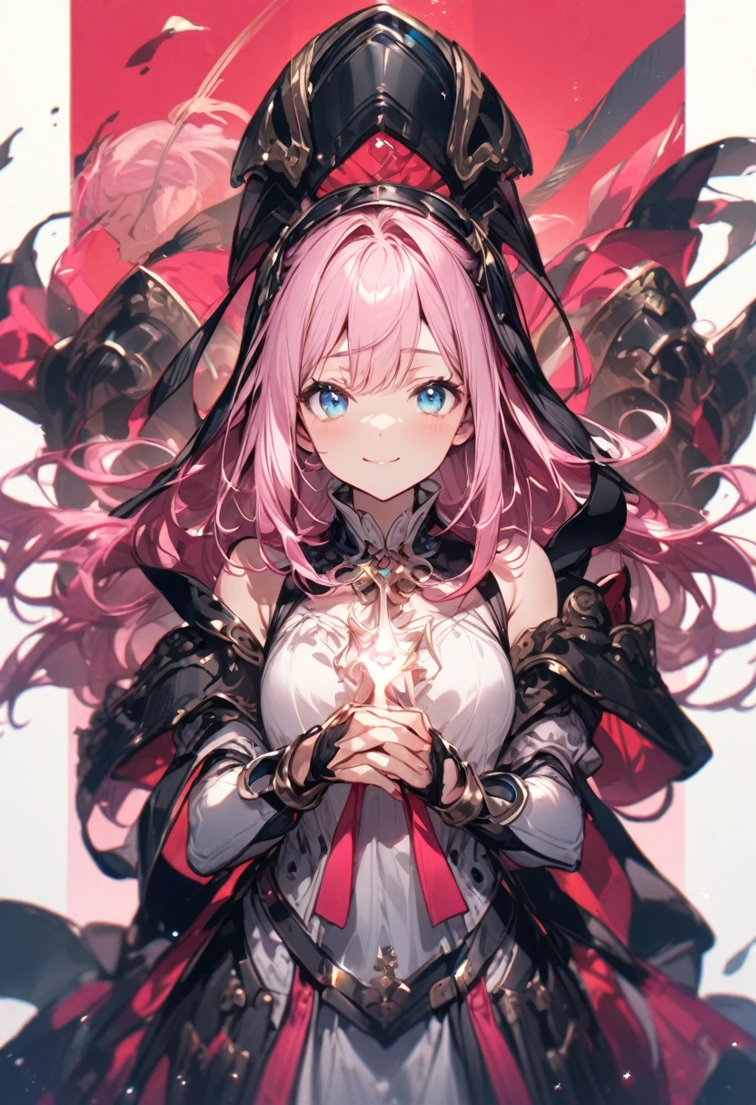(masterpiece), best quality, expressive eyes, perfect face,((1girl)),gothic Lolita,(big breasts),cleavage,(pink hair),long hair,twin tails,(hair covering one eye),red eyes,yellow eyes,castle scenery,red moon,(particles:0.9),(glitter:0.9),standing,head tilt, heterochromia,full body
