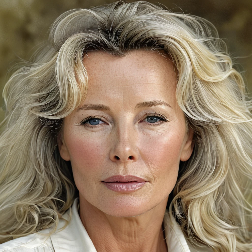 Old beautiful woman, portrait, iperrealistic, Old Kim Basinger