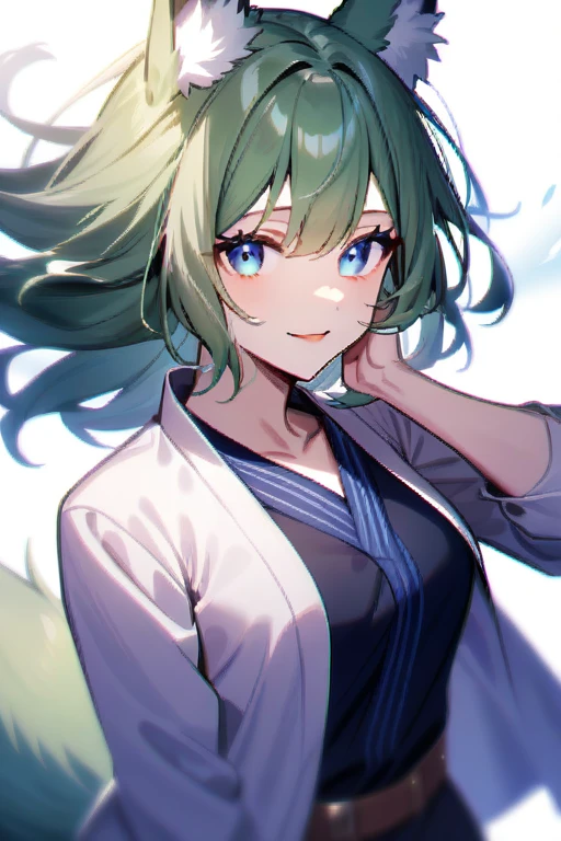 Older woman (30 years)
Fox ears green hair and blue eyes