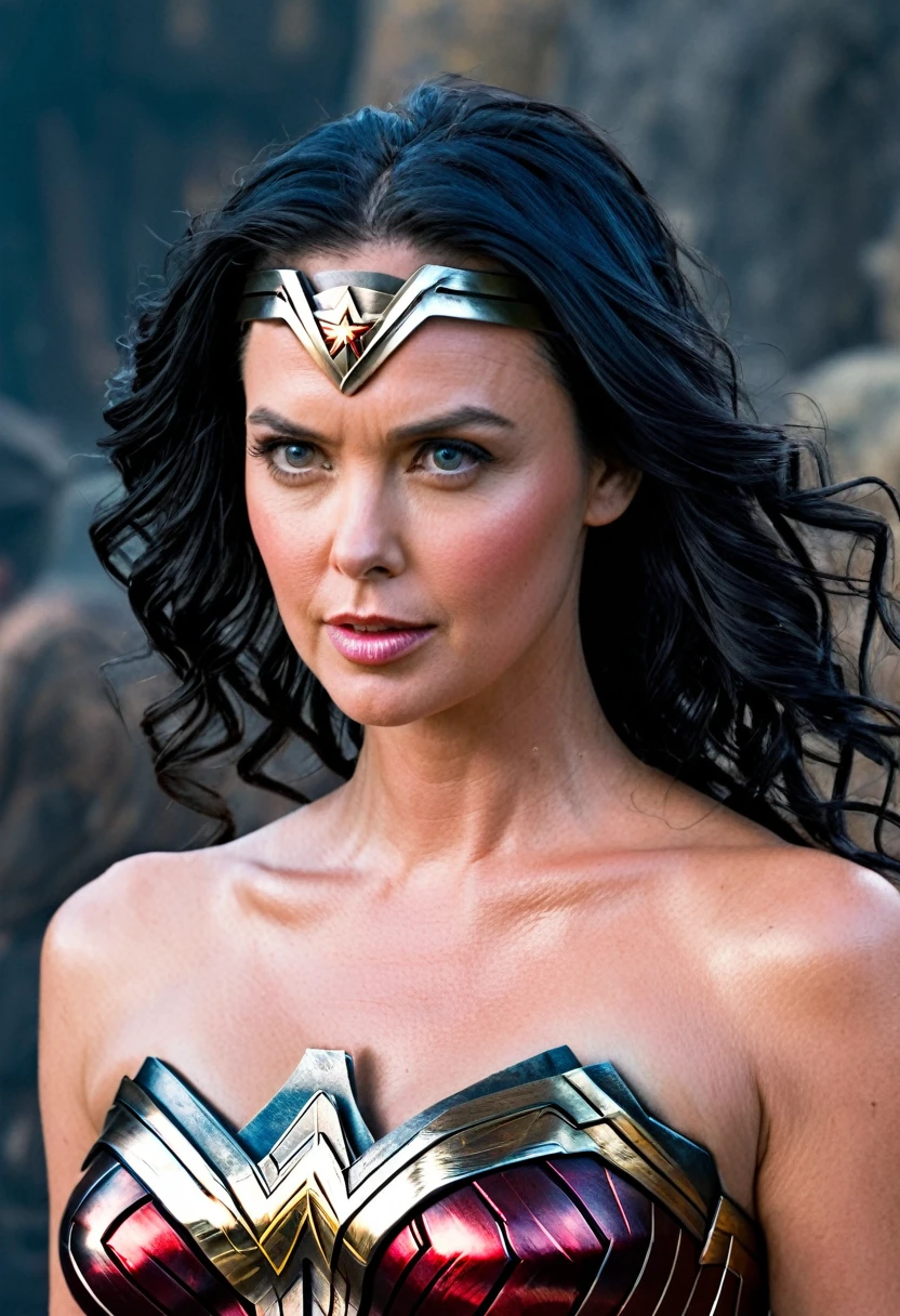 Very close up,(((Diaema wonder woman)))(((wonder woman))),(((Charlize theron ))),(((long black hair))),(((With part of his head shaved))),bajo el manto de la Guerrera amazona wonder woman))),(((Front images))),(((Splash color images))),(((Traje Man Of Steel Movie))),(((long black hair))),(((With part of his head shaved))),(((long black hair))),(((Diaema wonder woman))),(((Tiara wonder woman))),(((front face images))),(((Tiara wonder woman)))