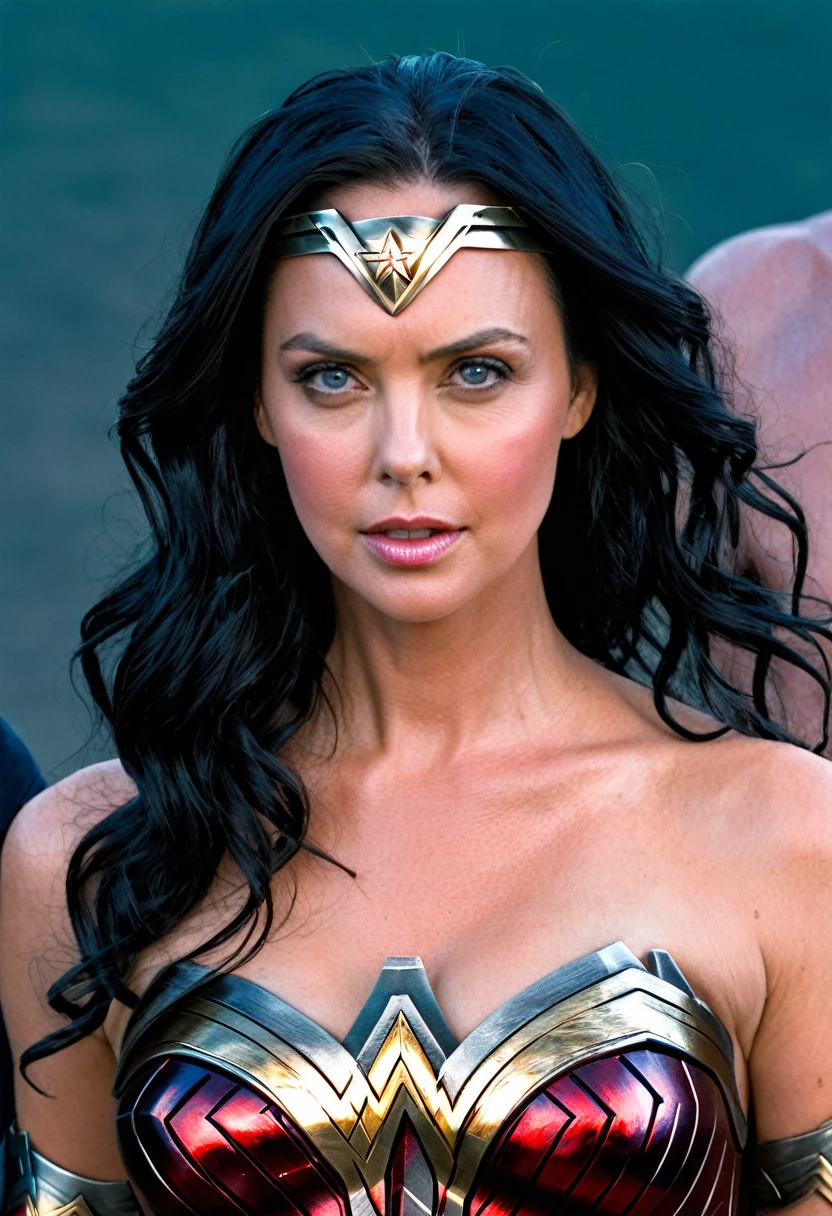 Very close up,(((Diaema wonder woman)))(((wonder woman))),(((Charlize theron ))),(((long black hair))),(((With part of his head shaved))),bajo el manto de la Guerrera amazona wonder woman))),(((Front images))),(((Splash color images))),(((Traje Man Of Steel Movie))),(((long black hair))),(((With part of his head shaved))),(((long black hair))),(((Diaema wonder woman))),(((Tiara wonder woman))),(((front face images))),(((Tiara wonder woman)))