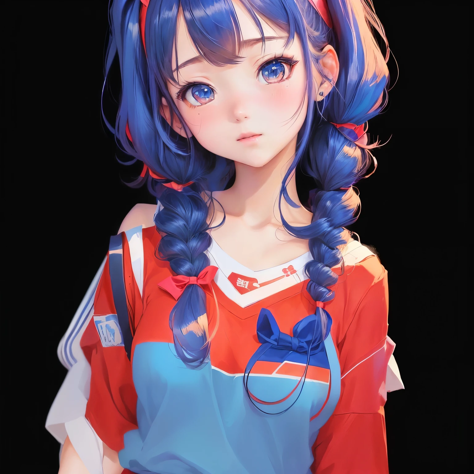 Anime Girls with pigtails and a red shirt and blue skirt, Anime Girls, cute Anime Girls, Anime style portrait, portrait of cute Anime Girls, (Anime Girls), an Anime Girls, cute Anime Girls portrait, Anime Moe Art Style, Anime-style illustrations, cute Anime Girls portraits, portrait Anime Girls, young Anime Girls, Cute anime style, portrait of an Anime Girls
