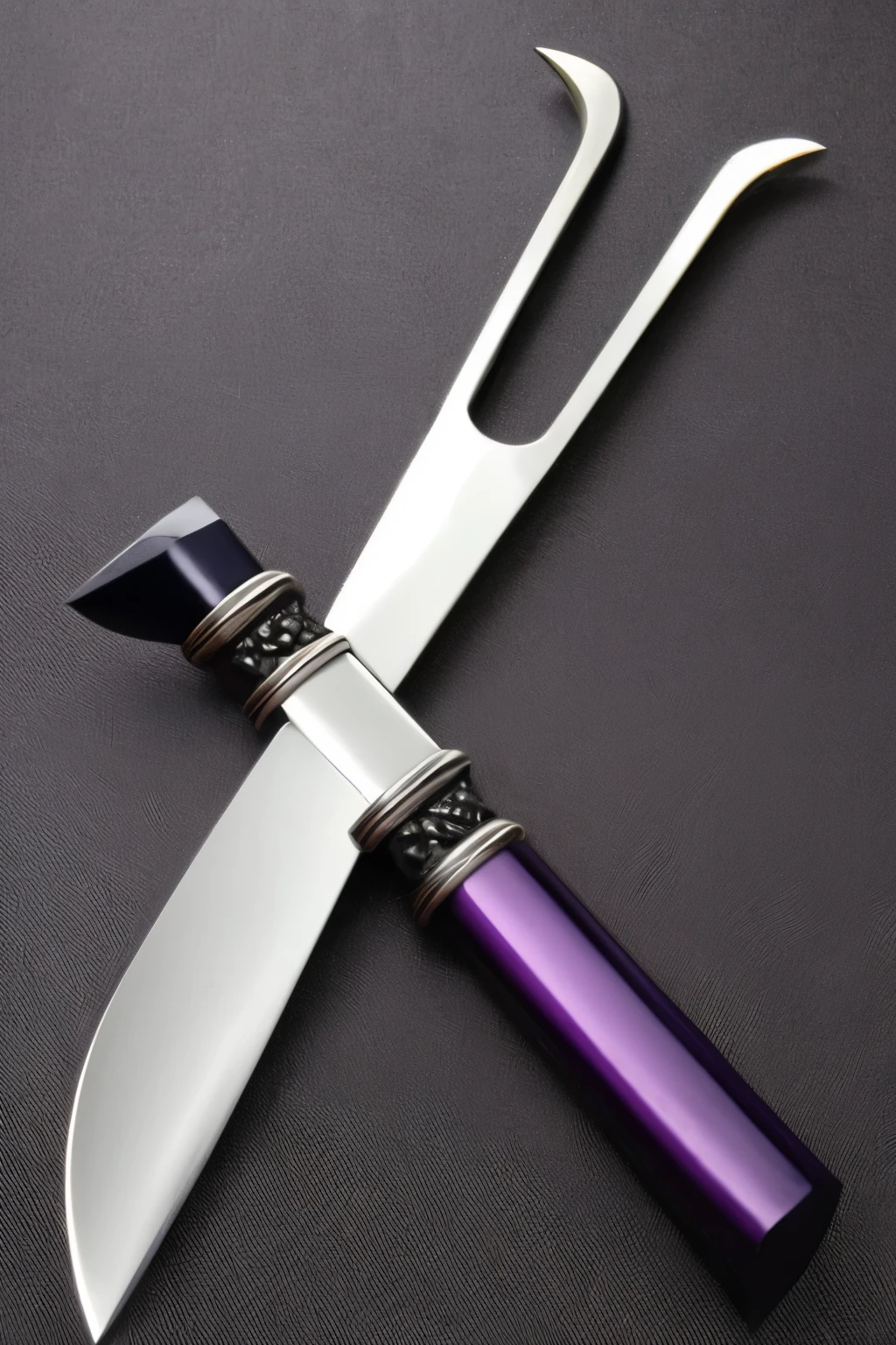Sealed Form A traditional katana with a shiny black blade and a tsuba (gardevoir) star-shaped. The handle is wrapped in dark purple fabric with silver details.
Description:
blade: The blade is a traditional katana, but with a distinct touch. It's completely black, as if it was forged from the darkest night. The blade shines with a slight metallic tone, reflecting a ghostly light that appears to come from within the blade itself.
smoke (gardevoir): The tsuba is shaped like a star, with five sharp points. It is made of a silver metal that contrasts with the black blade..
Grip: The handle is wrapped in dark purple fabric with silver details entrelaçados. At the end of the handle, there is a small black jewel that appears to contain a miniature vortex.