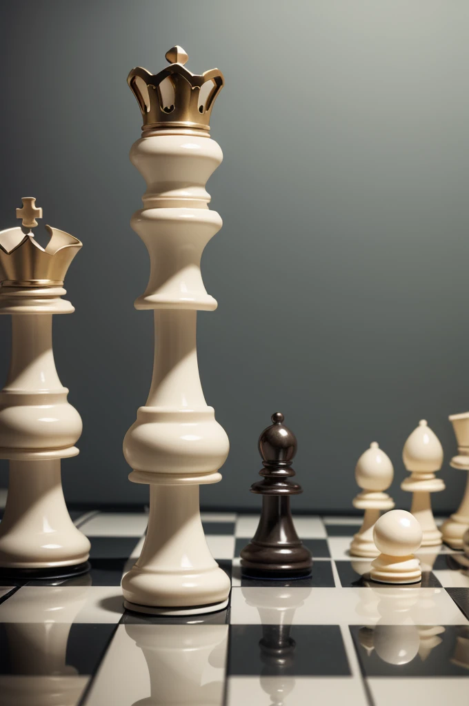Please create an image where a pawn piece on the chessboard looks in the mirror and its reflection is actually that of a king, also a chess piece too