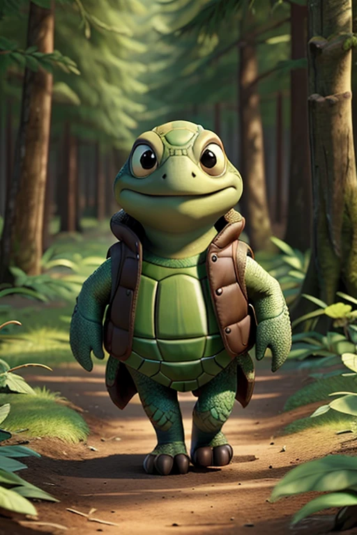 a real type turtle walking in the forest