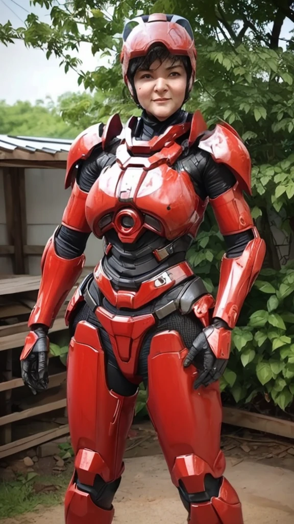 Middle-aged women　Bright red battlesuit　Sexy Eyes　　Full Body Shot　Cute Face　Sweaty　((Eyes can be seen from behind the lens)) Rear View　Steam comes out of the mouth　((Steam comes out of the whole body))