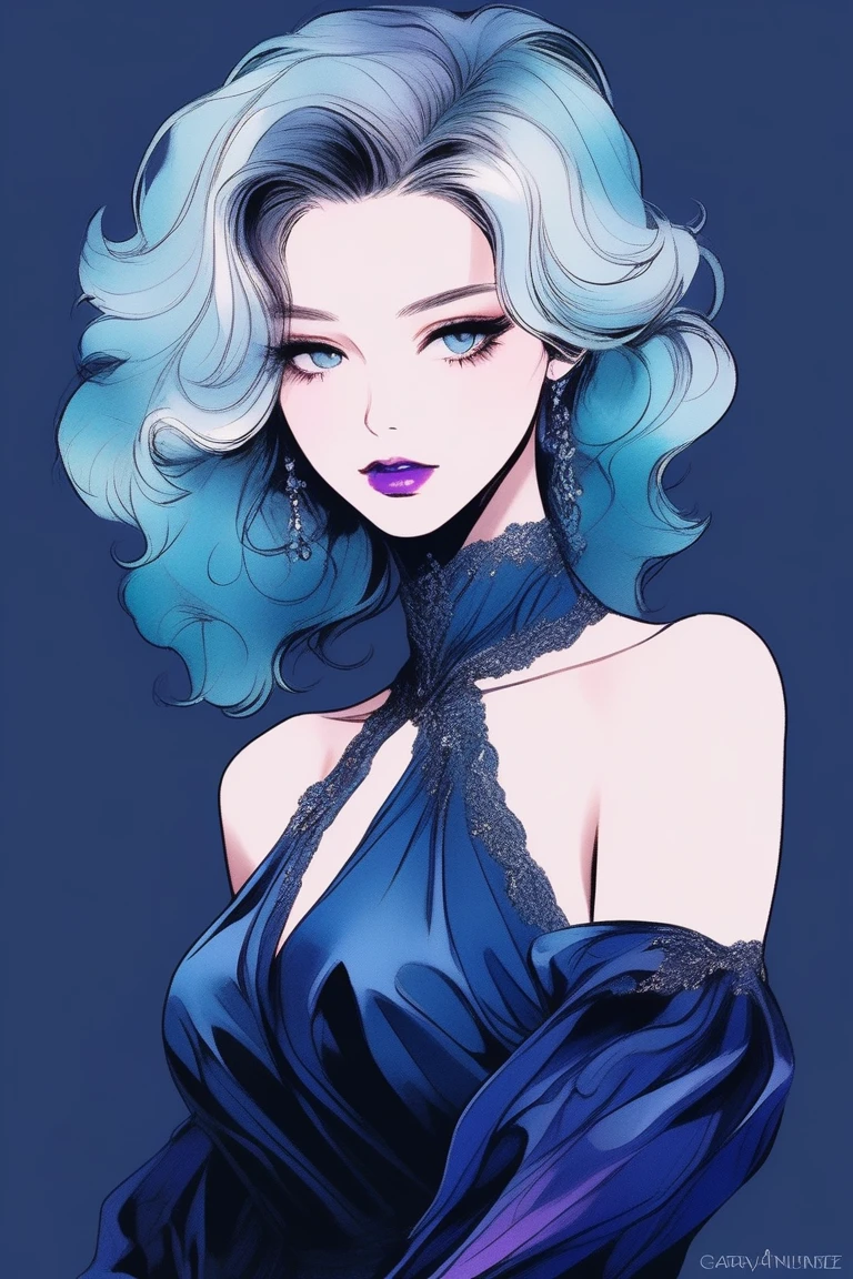 (Best quality, sketch:1.2),realistic,illustrator,anime,1 girl, detailed lips,custom, bad women, details, black and aquamarine gradient background,neon hair,Textured trim, masterpiece, retro classic style, [female mannequin close up, Sexy dress, silk dress, mercury dress, Astral dress, beautiful silky dress, Sexy dress, dark dress, Dark purple clothing, revealing stylish dress, dark Astral dress, soft silk dress, elegant navy blue dress, stylish dark dress, airbrush dark dress, fantasy dress, Baroque dress, extravagant dress] (photographic portrait)