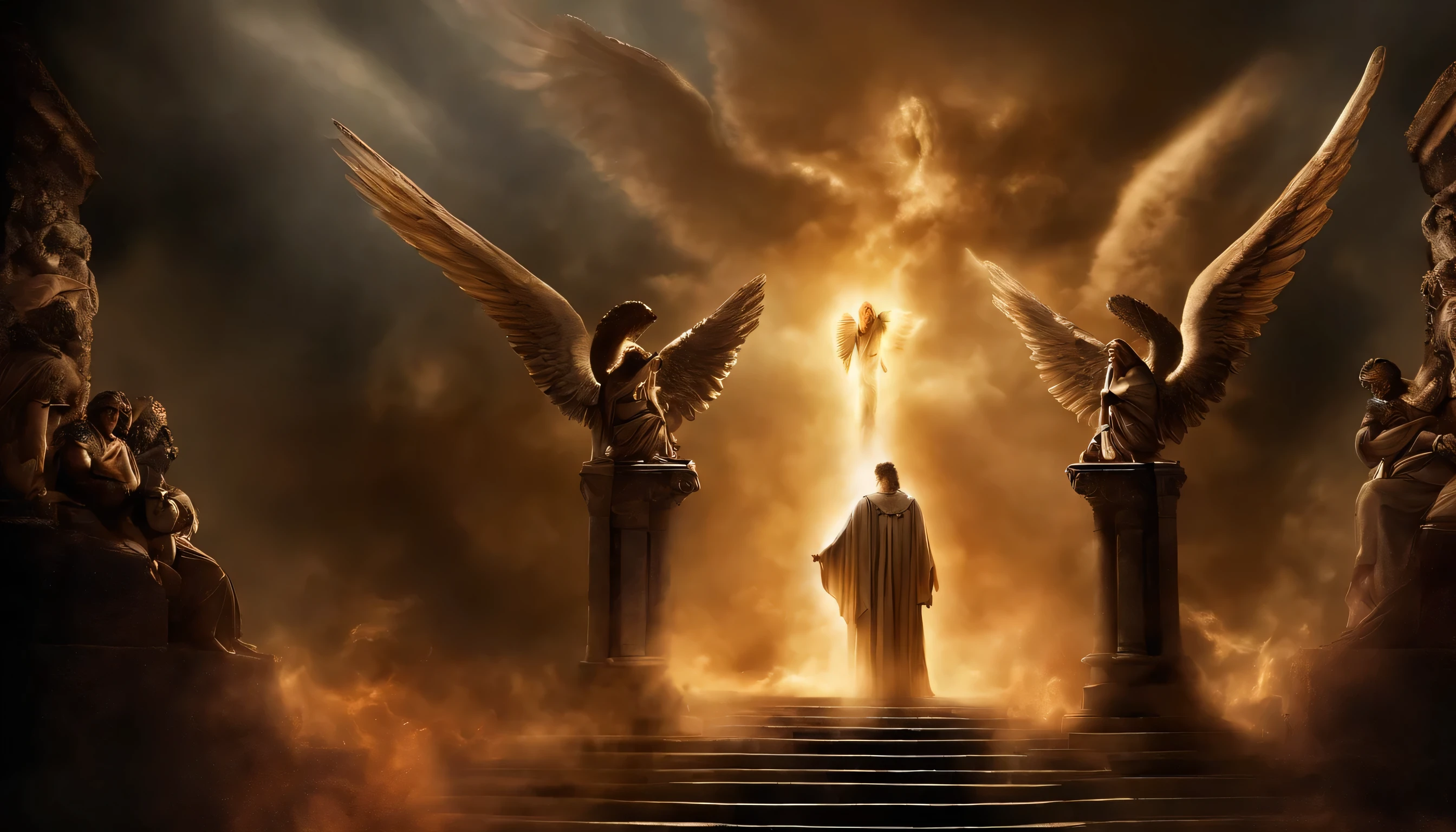 Das Bild der Engel Gottes,Standing in hell with sword in hand, Angels in Hell, Erzengel, Angels VS Demons, Angel observes demon, Angels and demons, Angels protect people, Erzengel Michael, Engel des Todes, Battle between angels and demons, Super breiter Engel, Epic Angel Wings, Angels protect those, die beten, Mensch braucht Todesengel. ((Episches Bild)), ((High quality)), 16k