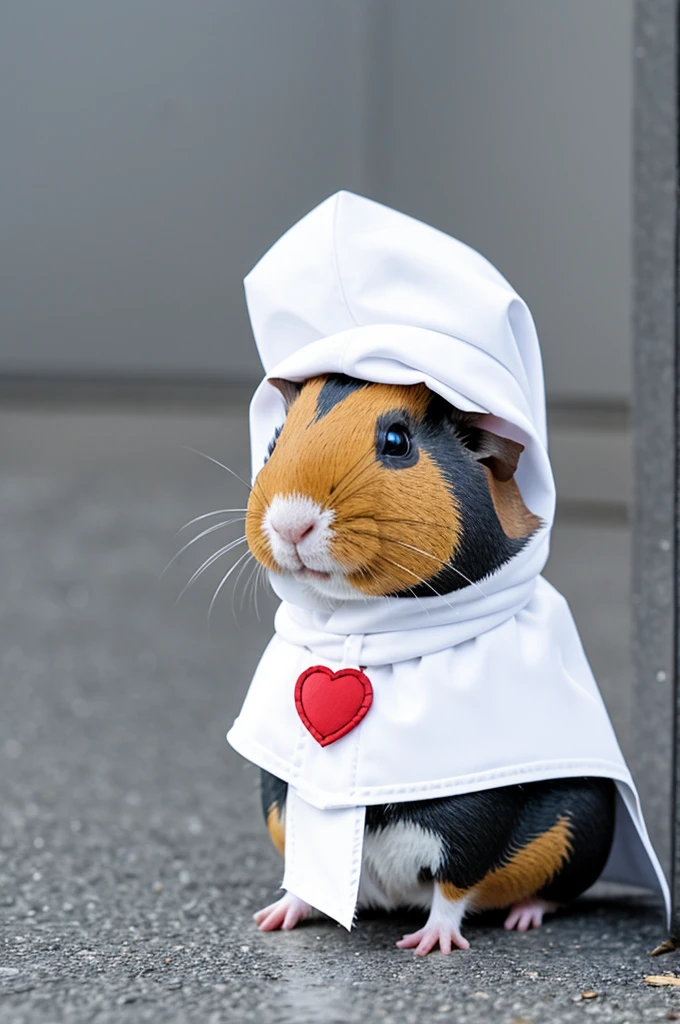 Cartoon of a small guinea pig with a white cape
