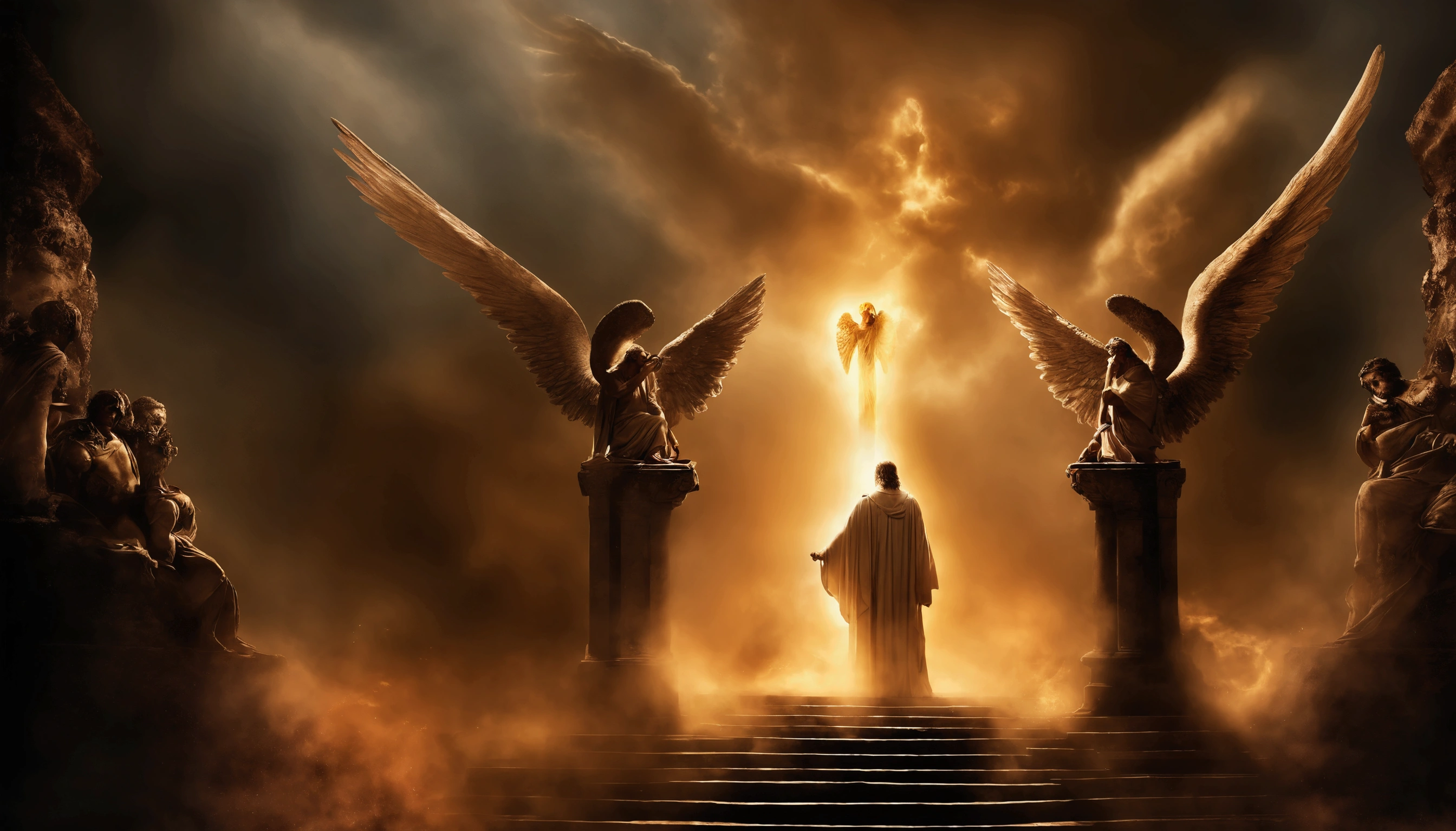 Das Bild der Engel Gottes,Standing in hell with sword in hand, Angels in Hell, Erzengel, Angels VS Demons, Angel observes demon, Angels and demons, Angels protect people, Erzengel Michael, Engel des Todes, Battle between angels and demons, Super breiter Engel, Epic Angel Wings, Angels protect those, die beten, Mensch braucht Todesengel. ((Episches Bild)), ((High quality)), 16k