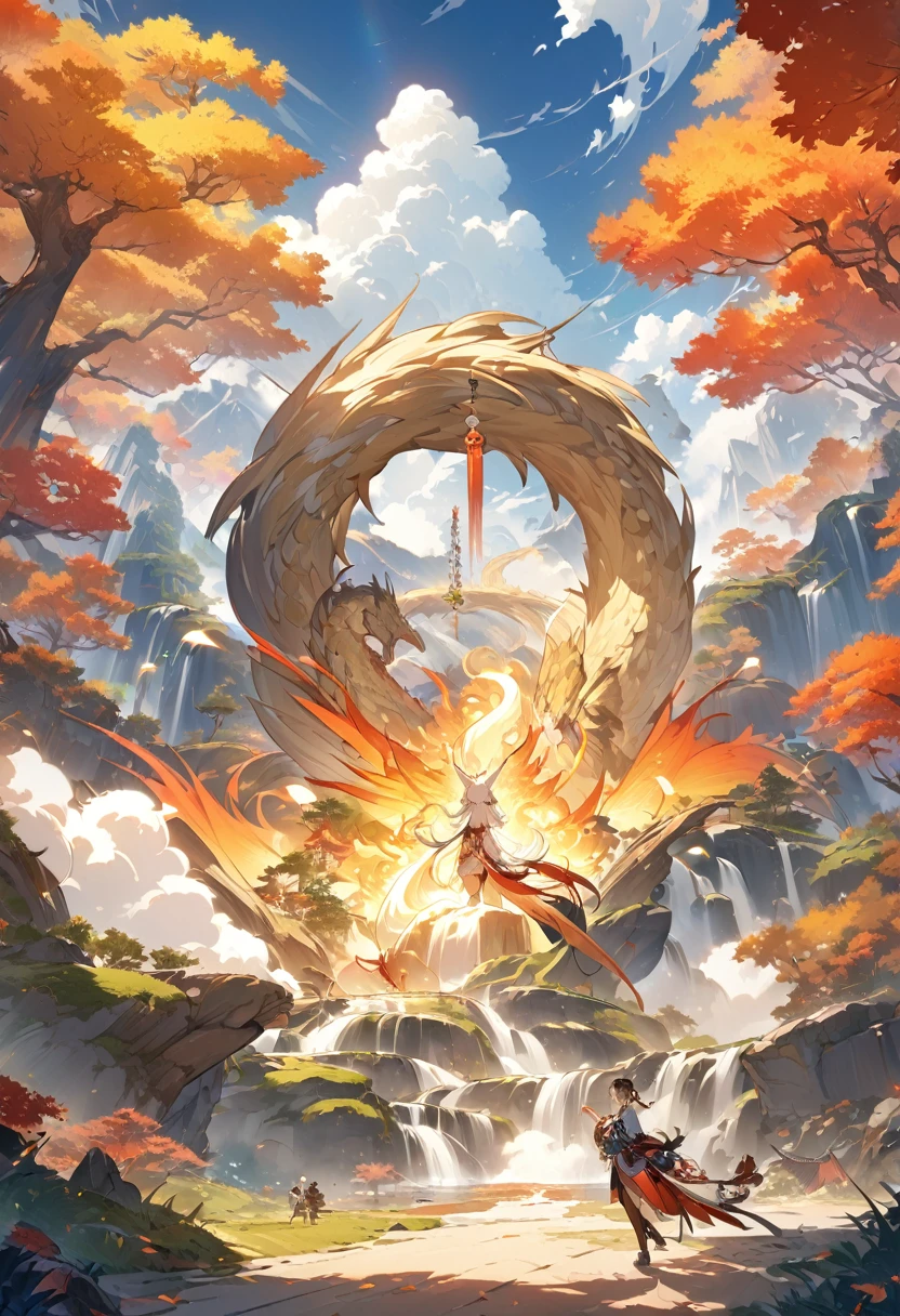 ancient chinese painting,There is a shining phoenix on the plane tree,Fantastic,4Khigh qualityでリアル,mountains, Rios,Auspicious clouds,The feathers are colored,dazzling,The long tail is colorful, Super Detail, A magnificent composition, Hyper HD, high quality, Very detailed, Official Art, unity 8k wallpaper, Super Detail, 32K