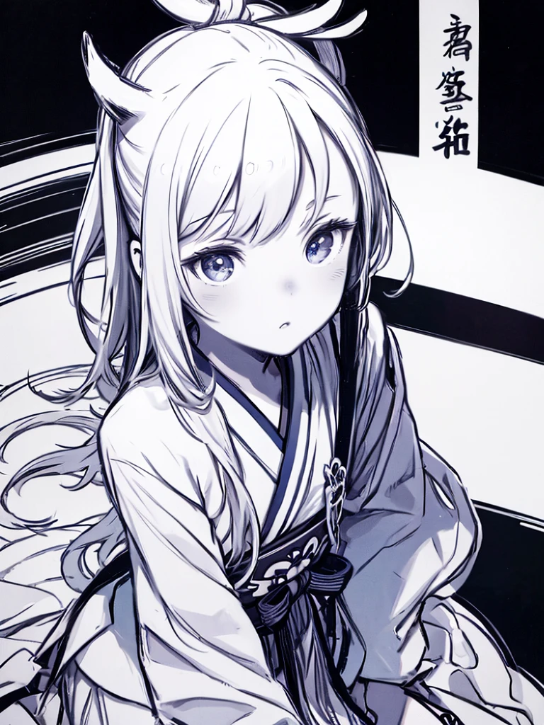 Highest quality, masterpiece, Cinema Lighting, Complex, Simple Background, Detailed face, whole body, (overview:1.2), (Pop Art:1.3), Line art, , , One girl, Sitting, Hanfu, Ski Style,, ,