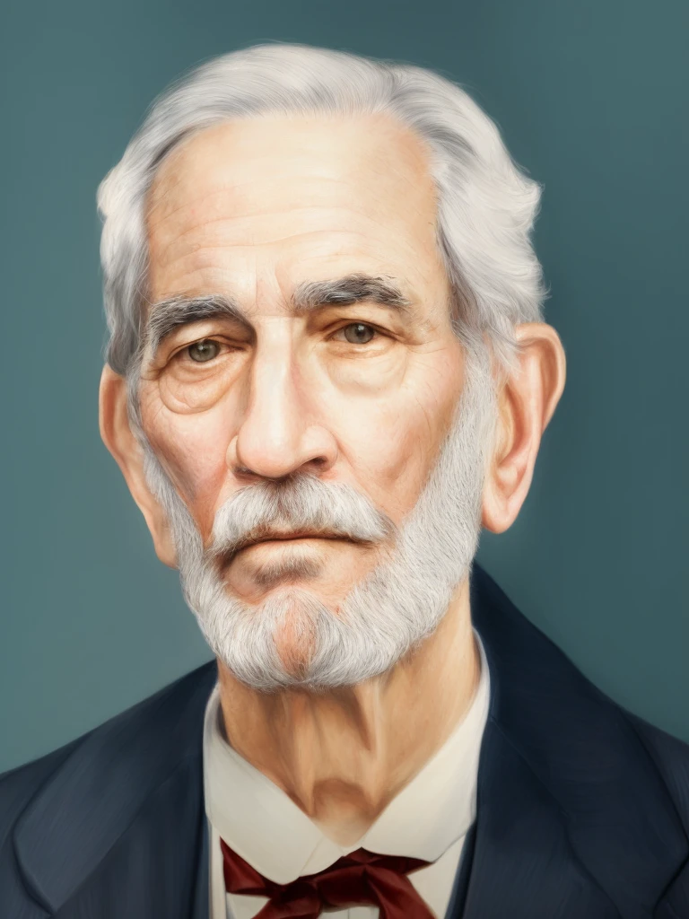 There is a man with a beard and a suit and tie, inspirado em Samuel F. b. Morse, tone mapped william-adolphe, inspired by Morris Kestelman, detailed color portrait, digitally painted, portrait of old man, Portrait of Benjamin Netanyahu, detailed portrayal, high-quality portrait, bust portrait, short white beard, side centered painted portrait, christopher c. lee