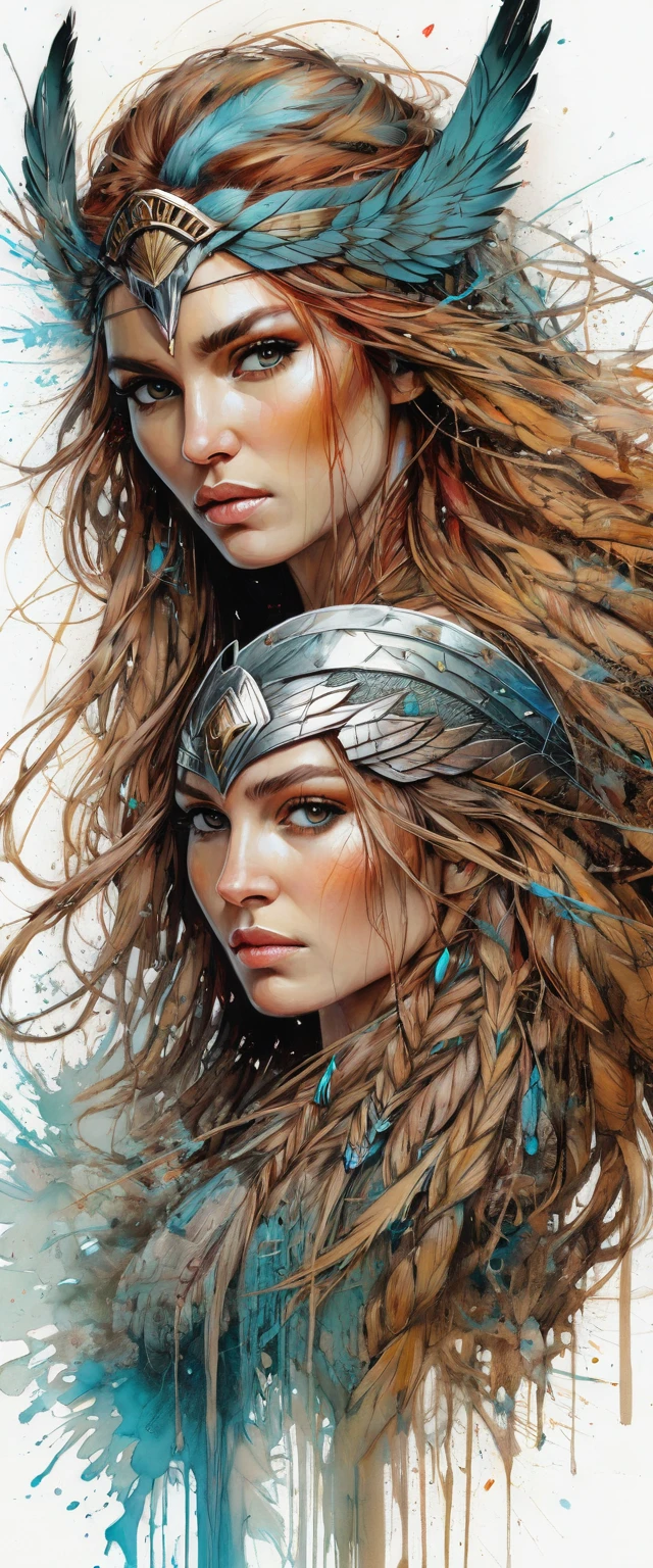  Art by Carne Griffiths, Valkyrie , , perfect face, perfect body, Knitting clothes, perfect digital painting, detailed, sharp, oil paint, Realistic, long and voluminous hair, detailed masterpiece, best image quality. , Mysterious, 
