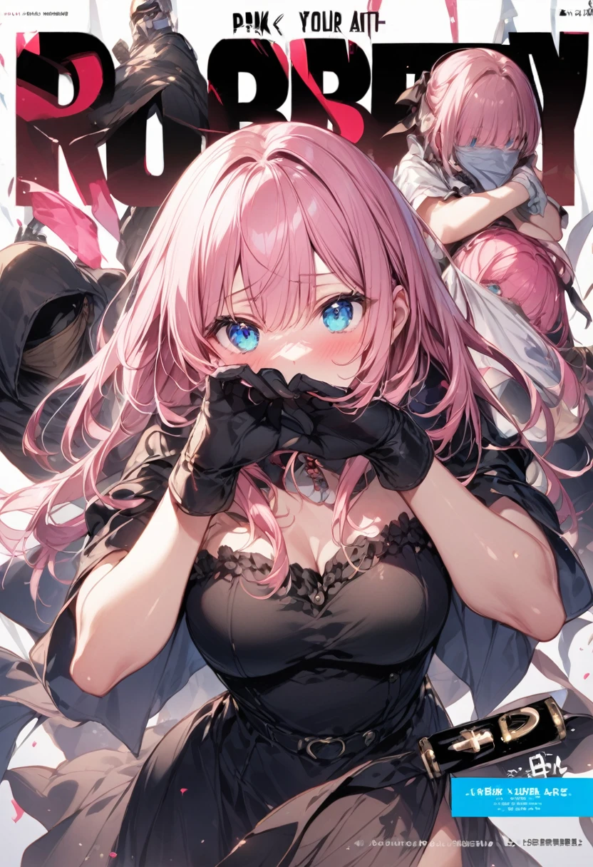 robbery、Cover your face with a cloth、Girl with pink hair、blue eyes