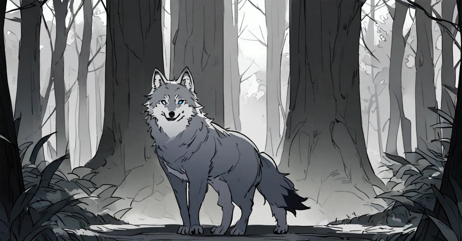 a gray wolf, on a trail in the forest 