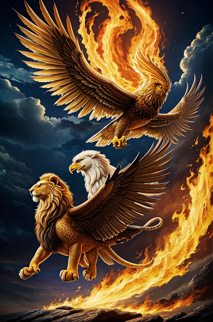 Combination of Lion with Eagle and Phoenix 