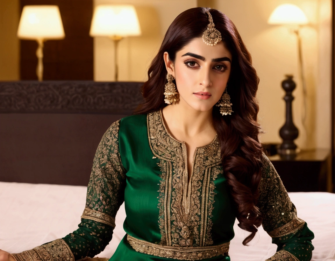 Maya Ali, horny, open legs, spread pussy, caressing breast, inviting viewer, large dark comfy bed, sex toys