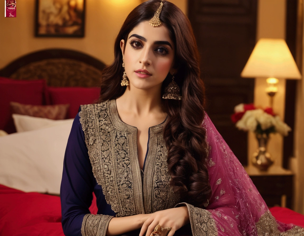 Maya Ali, horny, open legs, spread pussy, caressing breast, inviting viewer, large dark comfy bed, sex toys
